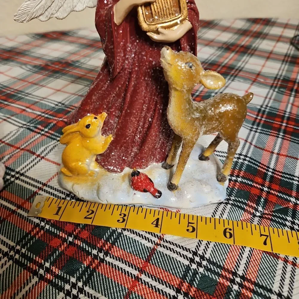 Set Of 2 Adorable Sparkly Angel & Friends Holiday Figurines Table Accent Decor